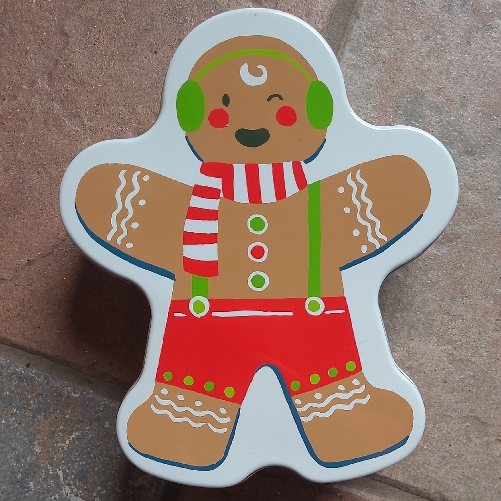 New with tags! Festive Gingerbread Man Decorative Metal Tin